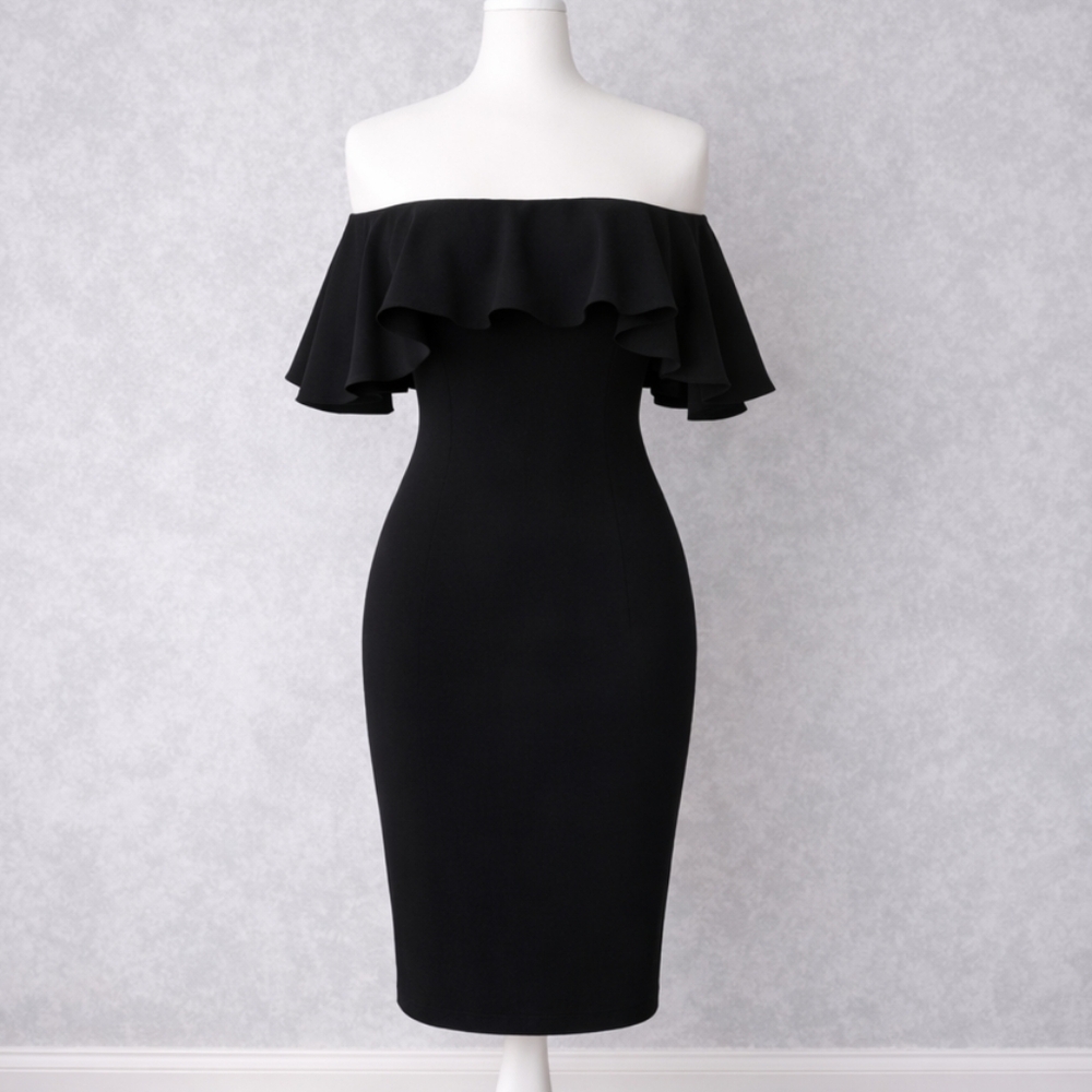 Lulu's Black Off-the-Shoulder Ruffle Midi Dress